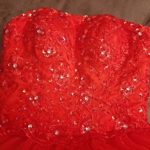 Red Organza Asymmetrical Formal Dress - Picture 2 of 7